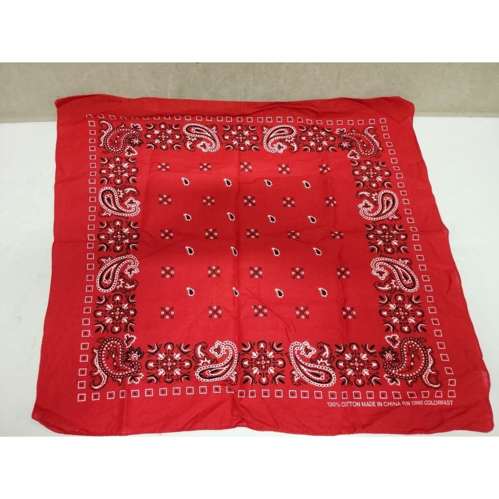 Red Bandana Cotton Colorfast Made In China RN13960 bright colors Used